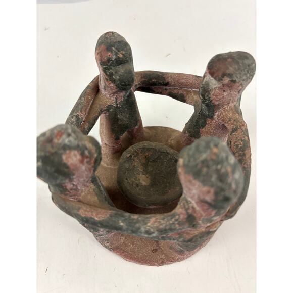 Vintage Circle of Friends Unity Clay Sculpture Mexico Mayan Aztec Candle Holder - Picture 10 of 12